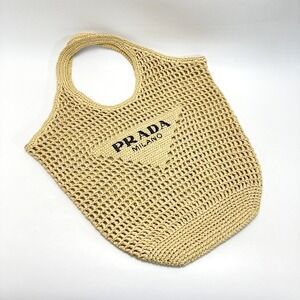 Prada Crochet Bag Raffia Natural Tote Tan Beige
